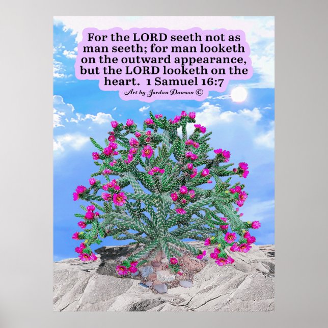 Póster Hermosa Escritura de Cactus de Cholla 1 Samuel 16: (Frente)