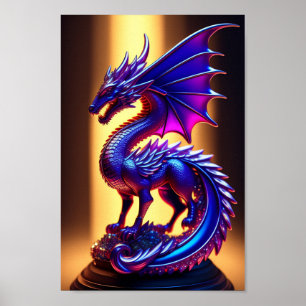 Póster Hermosa estatua del dragón de vidrio púrpura