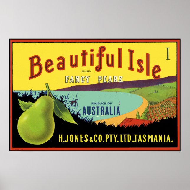 Póster Hermosa Etiqueta De La Isle Australian Pear (Frente)