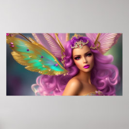 Póster Hermosa fantasía mágica mariposa púrpura rosa