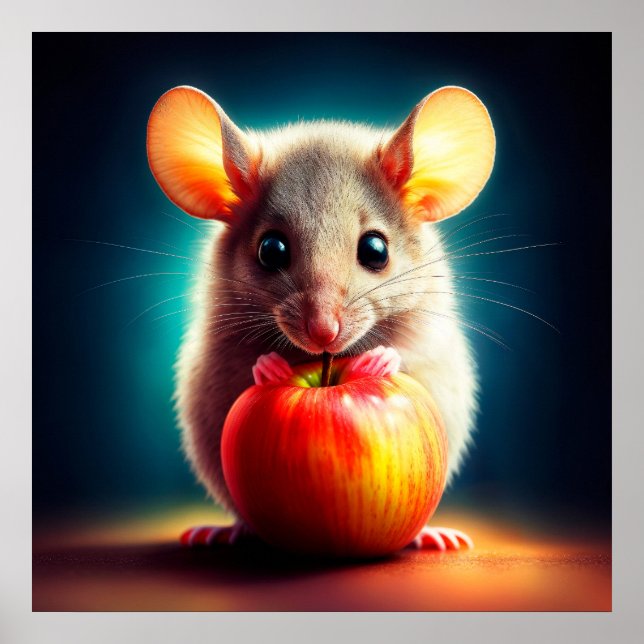 Póster Hermosa fantasía peluche animal de manzana roja (Frente)