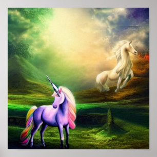 Póster Hermosa Fantasía Unicornio - Creatura mítica