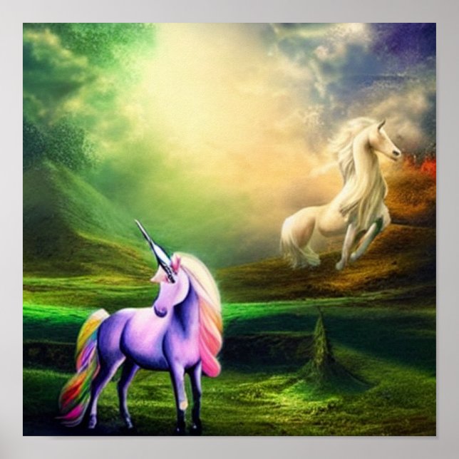 Póster Hermosa Fantasía Unicornio - Creatura mítica (Frente)