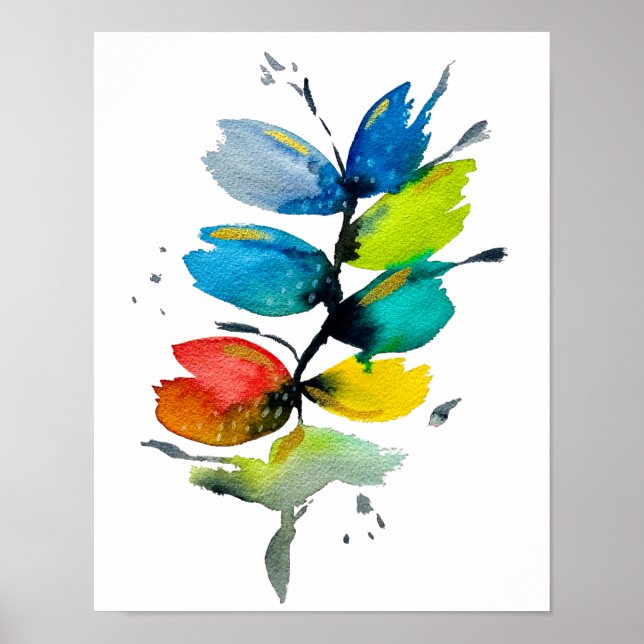 Póster Hermosa flor floral floja de acuarela (Frente)