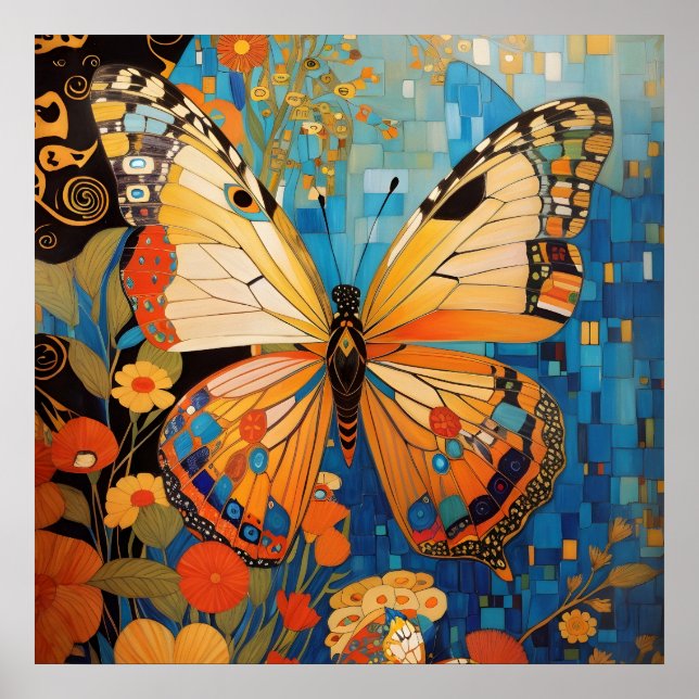 Póster Hermosa floral decorativa de mariposa (Frente)