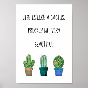 Póster Hermosa frase de cactus con tres dibujos de cactus