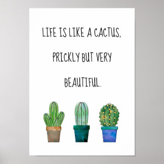 Póster Hermosa frase de cactus con tres dibujos de cactus