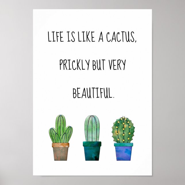Póster Hermosa frase de cactus con tres dibujos de cactus (Frente)