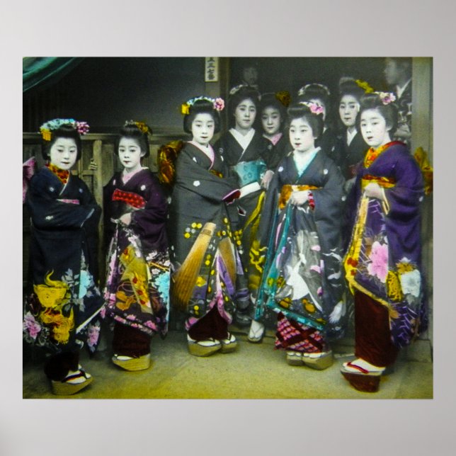 Póster Hermosa Geisha Japón con tobogán mágico (Frente)