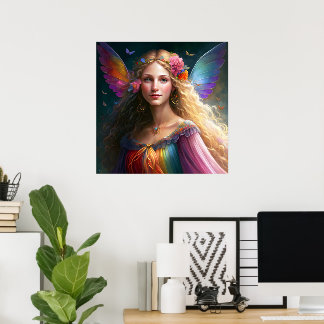 Póster Hermosa Hada de Arcoíris de Fantasía