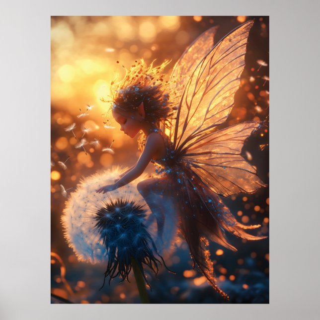 Póster Hermosa hada de sol con Dandelion (Frente)