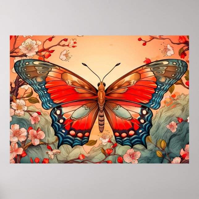 Póster Hermosa ilustración artística de mariposa (Frente)