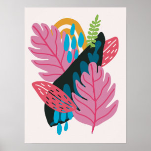 Póster Hermosa ilustración moderna hojas rosadas naturale