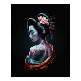 Póster Hermosa imagen de Geisha - fondo negro