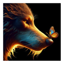 Hermosa imagen de lobo y mariposa con dorado a con