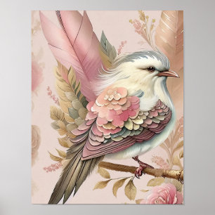 Póster Hermosa imagen de pájaro con plumas de marfil rosa