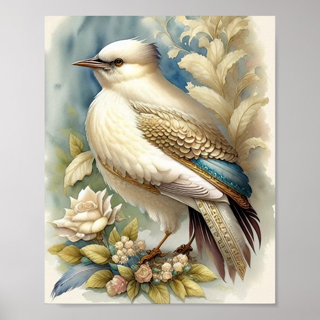Póster Hermosa imprenta de pájaros Rosas neutrales suaves (Frente)