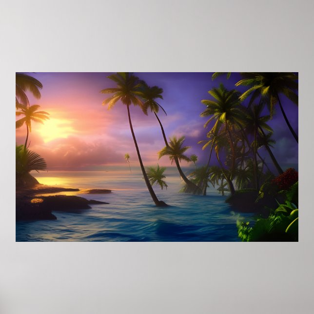 Póster Hermosa isla tropical con vistas a las palmeras de (Frente)