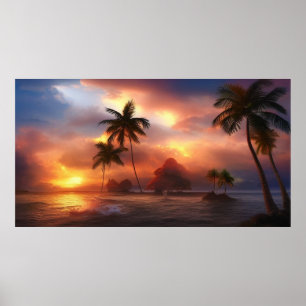 Póster Hermosa isla tropical del Pacífico Sur