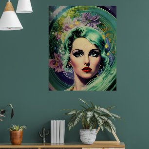 Póster Hermosa lavanda y verde estilo retro mujer