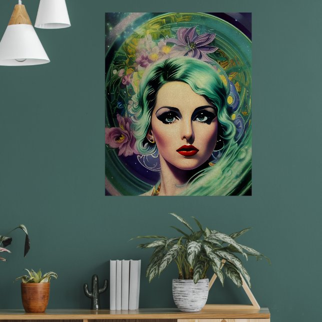 Póster Hermosa lavanda y verde estilo retro mujer (Salón 1)