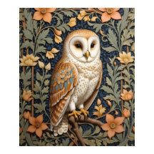 Hermosa lechuza de época William Morris inspirada 