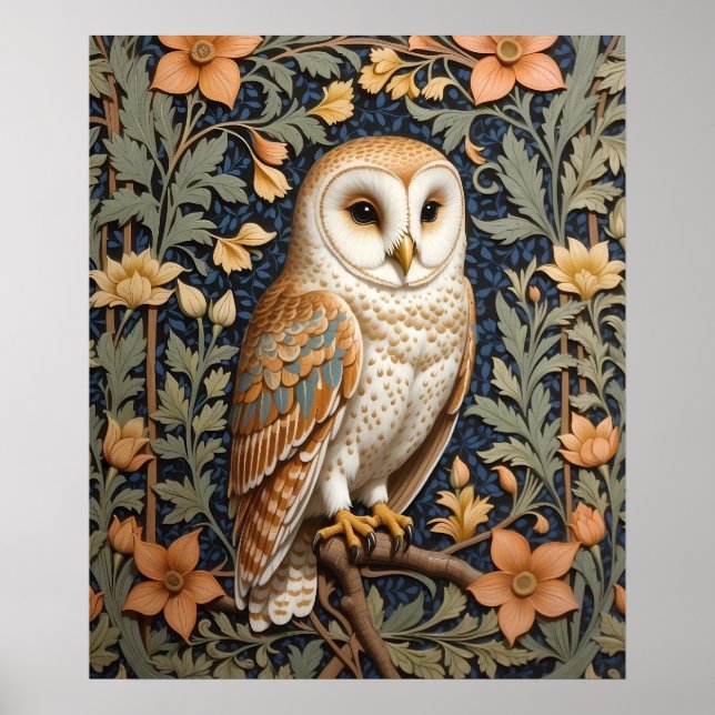 Póster Hermosa lechuza de época William Morris inspirada  (Frente)