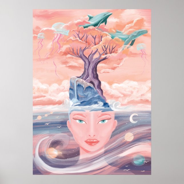 Póster Hermosa madre mística Tierra y galaxia universal (Frente)
