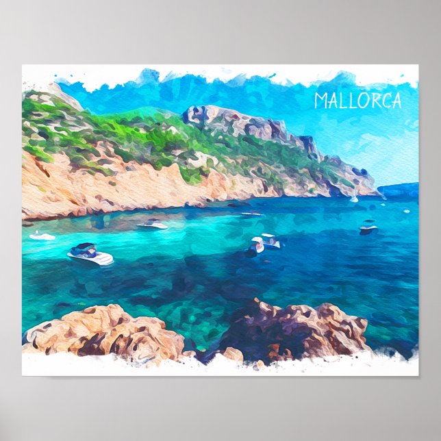 Póster Hermosa Mallorca Watercolor España (Frente)
