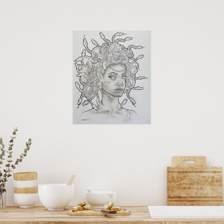 Póster Hermosa mano dibujada Medusa