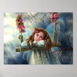 Póster Hermosa mariposa de hadas en columpio. Ilustre