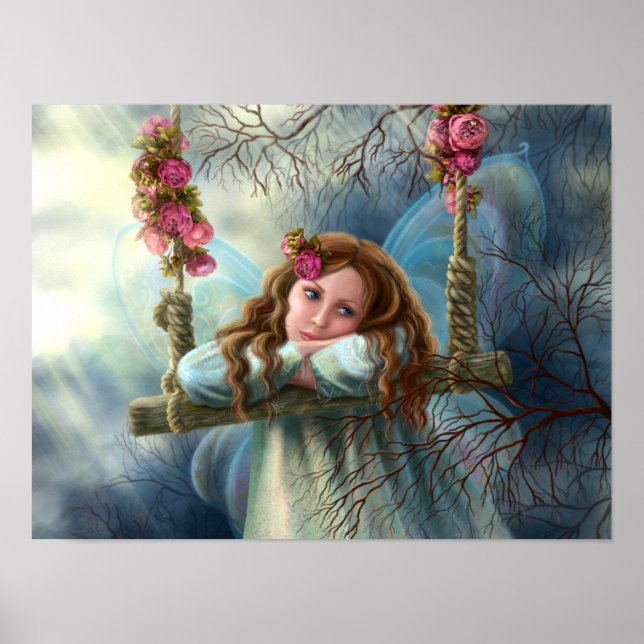 Póster Hermosa mariposa de hadas en columpio. Ilustre (Frente)