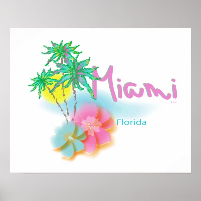 Póster Hermosa Miami, Florida, Palmas (Frente)