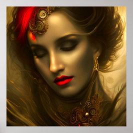 Póster Hermosa morena dorada mujeres con joyas de labios 