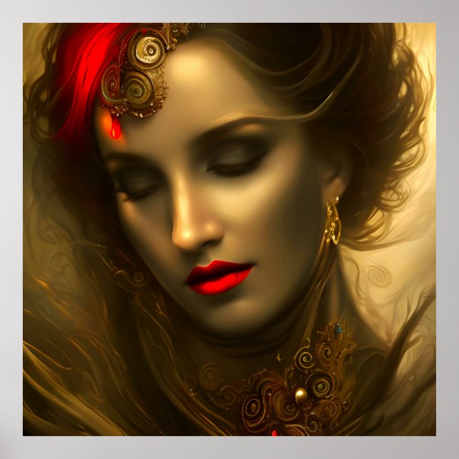 Póster Hermosa morena dorada mujeres con joyas de labios  (Frente)
