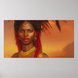Póster Hermosa mujer africana de oro rojo