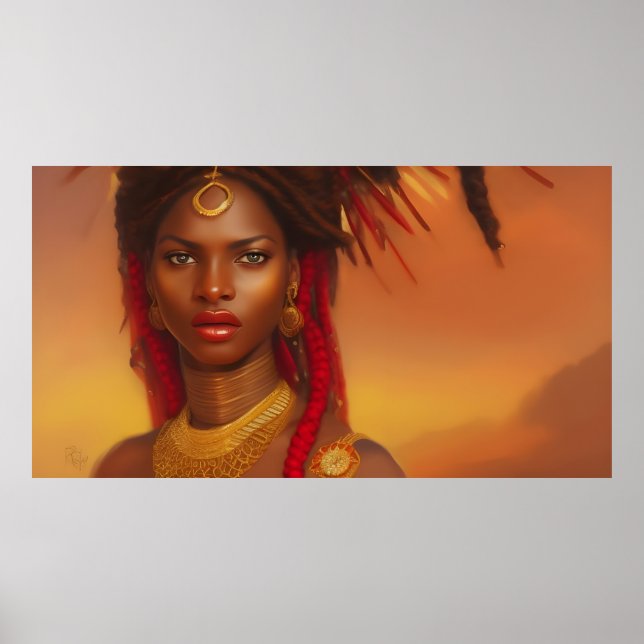 Póster Hermosa mujer africana de oro rojo (Frente)