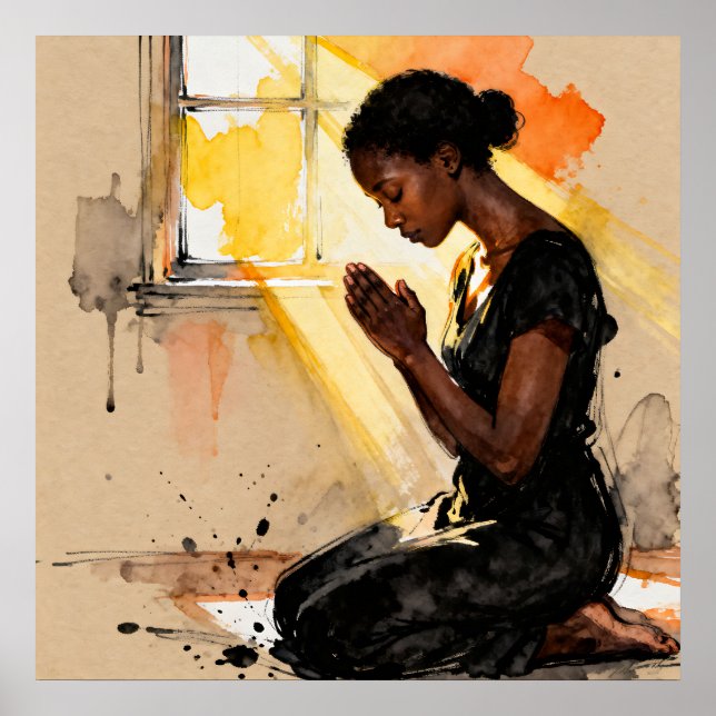 Póster Hermosa mujer afroamericana abstracta orando (Frente)