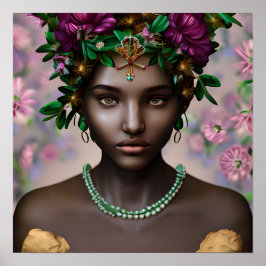 Póster Hermosa mujer afroamericana con flores