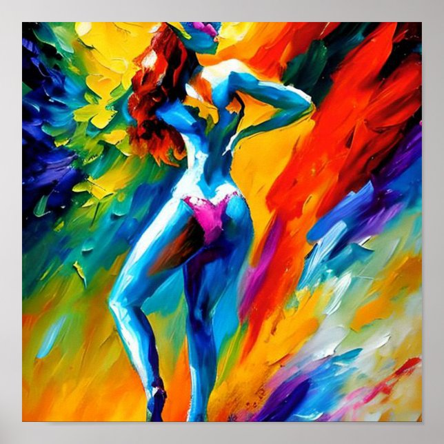 Póster Hermosa mujer bañándose bajo cascada (Frente)