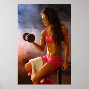 Póster Hermosa mujer dulce trabajando en Dumbell