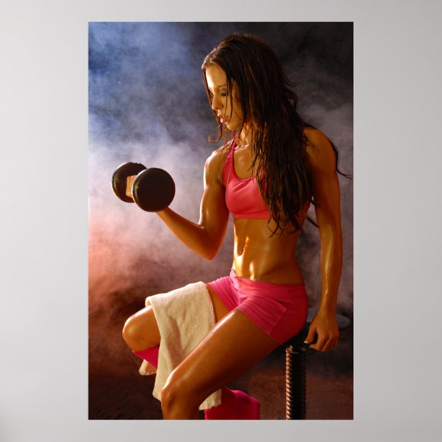 Póster Hermosa mujer dulce trabajando en Dumbell (Frente)