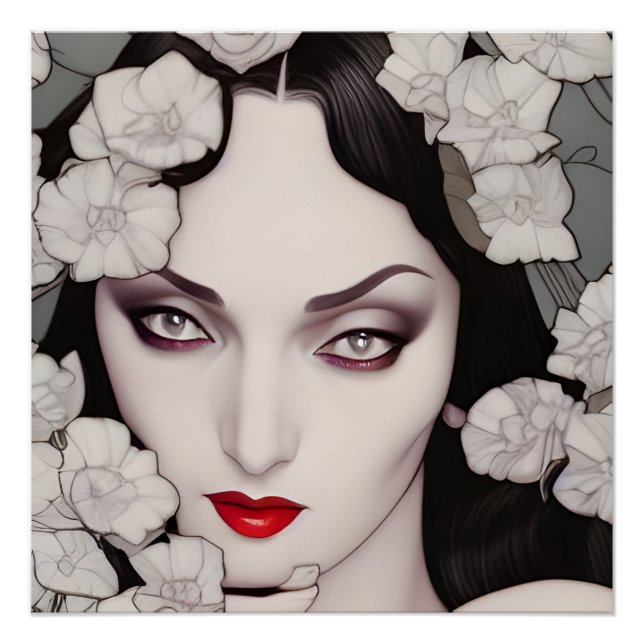 Póster Hermosa mujer gótica IA generó arte (Anverso)