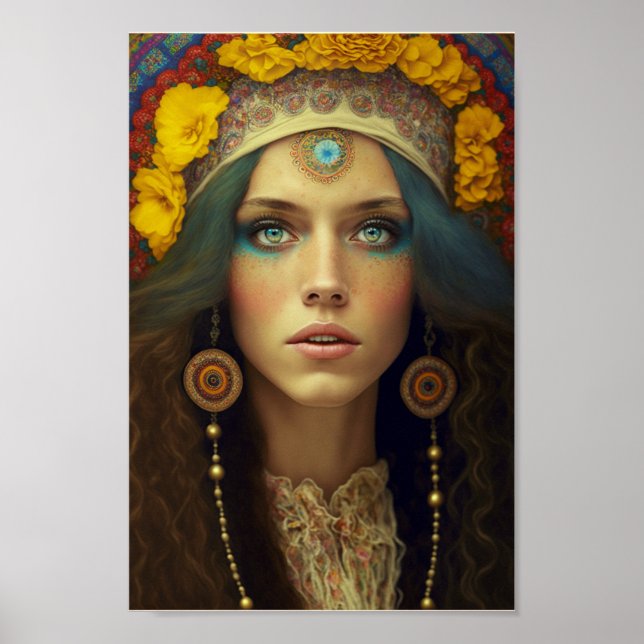 Póster Hermosa mujer hippie de Boho (Frente)