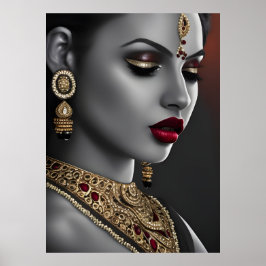 Póster Hermosa mujer india asiática labios rojos blancos