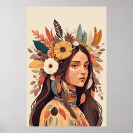 Póster Hermosa mujer nativa norteamericana pintada