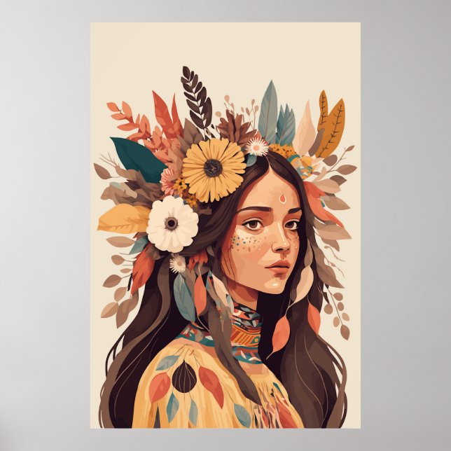 Póster Hermosa mujer nativa norteamericana pintada (Frente)