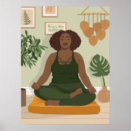 Póster Hermosa mujer negra curvada meditando