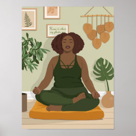 Póster Hermosa mujer negra curvada meditando