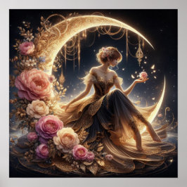 Póster Hermosa mujer Steampunk en la luna